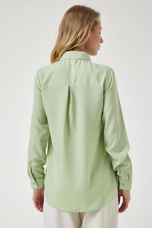 Женская светло-зеленая базовая рубашка с мягкой текстурой DD01297