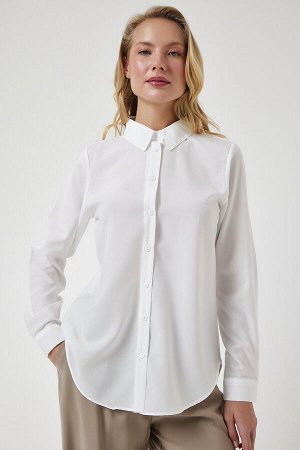Женская белая базовая рубашка с мягкой текстурой DD01297
