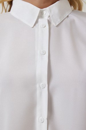 Женская белая базовая рубашка с мягкой текстурой DD01297