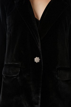 Женский черный стильный бархатный пиджак UB00223