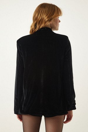 Женский черный стильный бархатный пиджак UB00223