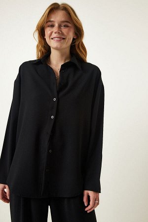 Женская черная тканая рубашка оверсайз, костюм-палаццо UL00014
