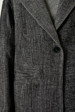 Серый пиджак оверсайз с узором «в елочку» премиум-класса FN03173