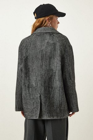 happinessistanbul Серый пиджак оверсайз с узором «в елочку» премиум-класса FN03173
