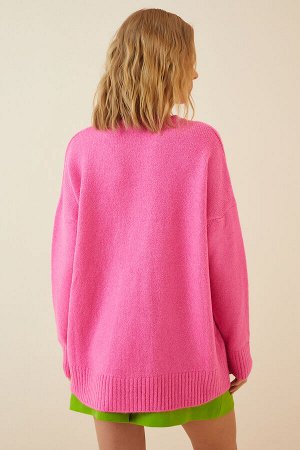 Женский розовый вязаный свитер оверсайз PN00054