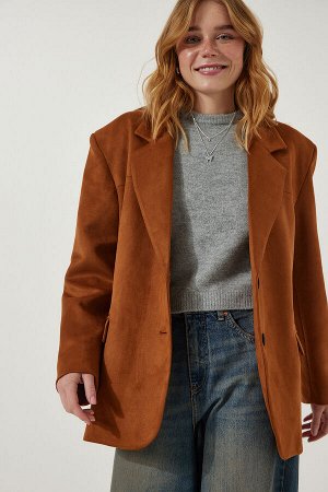 Женский светло-коричневый замшевый пиджак премиум-класса FN03167