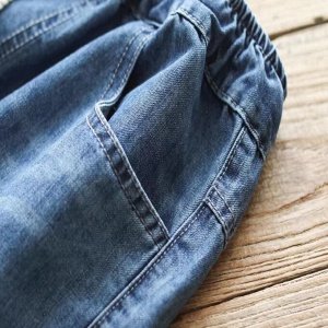 Женские джинсовые шорты с высокой посадкой и эластичным поясом, с вышитым принтом, синий