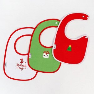 Нагрудник для кормления, новогодний, Happy, на липучке, Крошка Я, МИКС