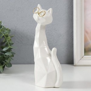 Сувенир керамика "Белый кот в очках, сидит" грани 19,5х5,5х8.5 см