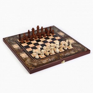 СИМА-ЛЕНД Шахматы деревянные 50х50 см &quot;Морская карта&quot;, король h-9 см, пешка h-4.5 см