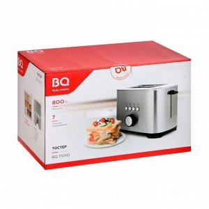 Тостер BQ T1010, 800 Вт, 7 режимов прожарки, 2 тоста, разморозка, серебристый