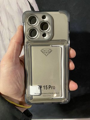 Силиконовый прозрачный чехол для Iphone Card Case с карманом для карты и защитой камеры