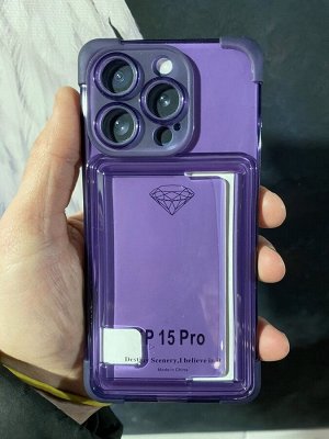Силиконовый прозрачный чехол для Iphone Card Case с карманом для карты и защитой камеры