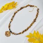 Бусы из песочной Яшмы и золотистого Обсидиана с кулоном