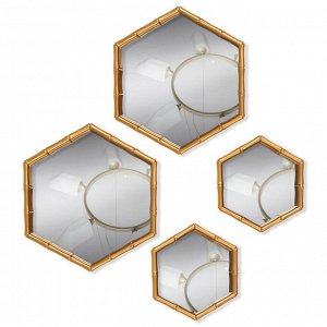 Набор настенных зеркал «Бамбук», зеркальная поверхность 22,7 x 20/15 x 13,2 см, цвет золотистый