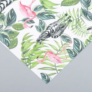 Бумага для скрапбукинга «Фламинго и зебры», плотность 180 г, 15.5x17 см