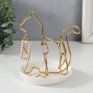 Подставка для мелочей «Кошка», керамика, металл, белая с золотом, 10.5x10x12.5 см