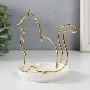 Подставка для мелочей «Кошка», керамика, металл, белая с золотом, 10.5x10x12.5 см