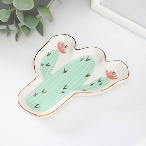 Подставка для мелочей, украшений «Кактус с цветами», керамика, 1.6x11x12 см
