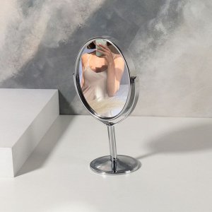 Зеркало на ножке, двустороннее, с увеличением, зеркальная поверхность 8 ? 9,5 см, цвет серебристый