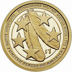 1 доллар США 2021 Сакагавея Индианка, Перья Орла и Военная служба, дворы P, D UNC