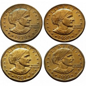 США 1 доллар 1979, 1980, 1981, 1999 Сьюзен Энтони, набор 4 монеты