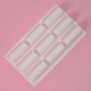 Форма для выпечки Доляна «Сладости. Батончики», силикон, 29,3x17,5x3,5 см, 9 ячеек (8,3x3,2x3,5 см), белая