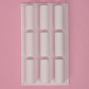 Форма для выпечки Доляна «Сладости. Батончики», силикон, 29,3x17,5x3,5 см, 9 ячеек (8,3x3,2x3,5 см), белая