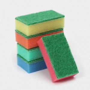 Губка для посуды с чистящим слоем Доляна «Эконом», 7.5x4.5x2.5 см, 5 шт., мини