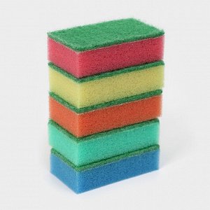 Губка для посуды с чистящим слоем Доляна «Эконом», 7.5x4.5x2.5 см, 5 шт., мини