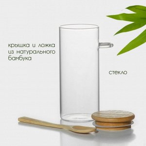 Банка для сыпучих продуктов BellaTenero «Эко», 420 мл, 6.7*15.5 см, с бамбуковой крышкой, с ложкой, стекло, прозрачная