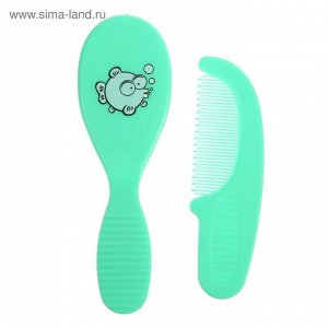 Расчёска детская + массажная щётка для волос, от 0 мес., цвет зелёный, рисунок МИКС