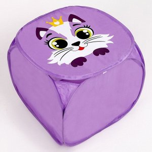 Корзина для хранения с крышкой «Котик», 42 х 42 х 42 см, фиолетовая