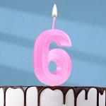 Свеча в торт на шпажке «Грань», цифра &quot;6&quot;, 5 см, розовая