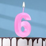 Свеча в торт на шпажке «Грань», цифра &quot;6&quot;, 5 см, розовая