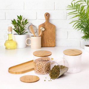 Набор банок для сыпучих продуктов 3пр 0,7л на подставке [БАМБУК]