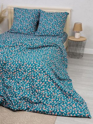 Комплект постельного белья 1,5-спальный, перкаль, детская расцветка (Арбузики, бирюзовый)