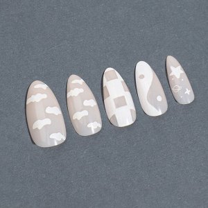Накладные ногти «NUDE », 12 шт, с клеевыми пластинами, форма миндаль, цвет бежевый/белый
