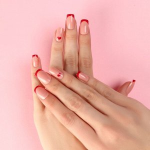 Накладные ногти «Любовь», 24 шт, клеевые пластины, форма квадрат, цвет глянцевый розовый/красный