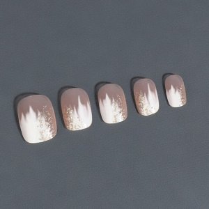 Накладные ногти «Shine», 12 шт, с клеевыми пластинами, форма мягкий квадрат, цвет бежевый/белый/золотистый