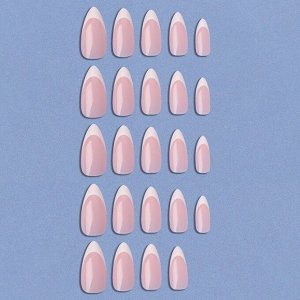 Накладные ногти «Classic French», 24 шт, с клеевыми пластинами, форма миндаль, цвет нежно-розовый/белый