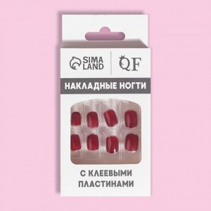 Накладные ногти «Wine», 12 шт, с клеевыми пластинами, форма мягкий квадрат, бордовые, серебристые