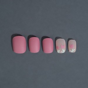 Накладные ногти «Flower», 12 шт, с клеевыми пластинами, форма мягкий квадрат, цвет розовый/нежно-розовый