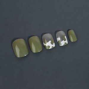Накладные ногти «Хакки», 12 шт, с клеевыми пластинами, форма мягкий квадрат, цвет зелёный/белый
