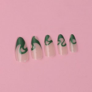 Накладные ногти «Pattern», 24 шт., с клеевыми пластинами, форма миндаль, бежевые, зелёные