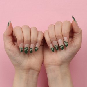 Накладные ногти «Pattern», 24 шт., с клеевыми пластинами, форма миндаль, бежевые, зелёные
