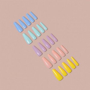 Накладные ногти «Пастельные цвета», 100 шт, форма балерина, в контейнере, разноцветные