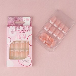 Накладные ногти «Классический френч», 24 шт, клеевые пластины, форма квадрат, цвет розовый/белый