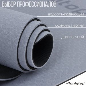 Коврик для фитнеса и йоги ONLYTOP, 183х61х0,6 см, цвет серый/чёрный