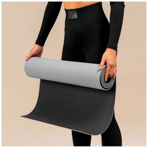 Коврик для фитнеса и йоги ONLYTOP, 183х61х0,6 см, цвет серый/чёрный